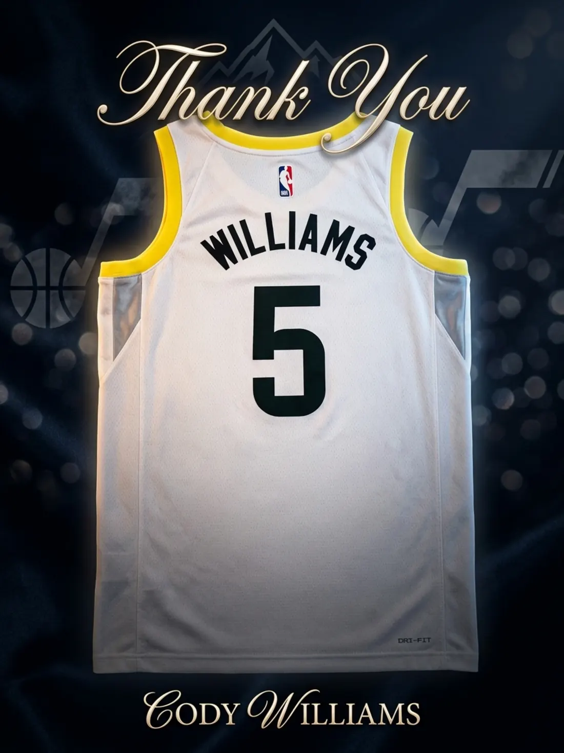 Cody Williams' number 5 Utah Jazz jersey